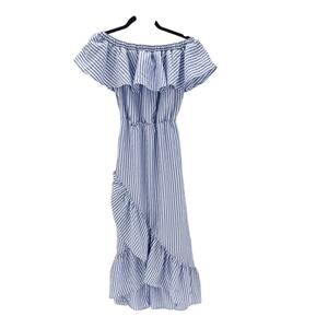 Lorena Rose off the shoulder blue white midi dress spring summer vacation size M